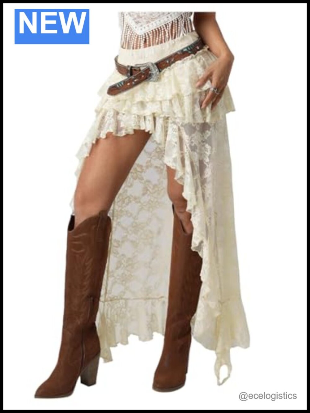 Women's Lace Boho Maxi Skirt Asymmetrical Cowgirl
